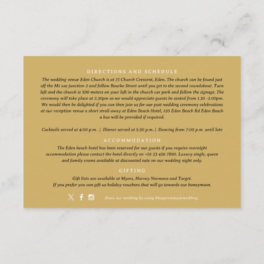 Gouden kroon monogram bruiloft details informatiekaartje (Achterkant)