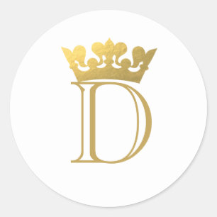 Gouden Kroon Monogram Ronde Sticker