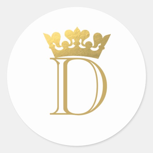 Gouden Kroon Monogram Ronde Sticker (Voorkant)