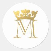 Gouden Kroon Monogram Ronde Sticker (Voorkant)