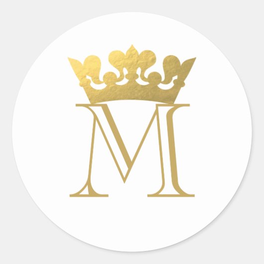 Gouden Kroon Monogram Ronde Sticker (Voorkant)