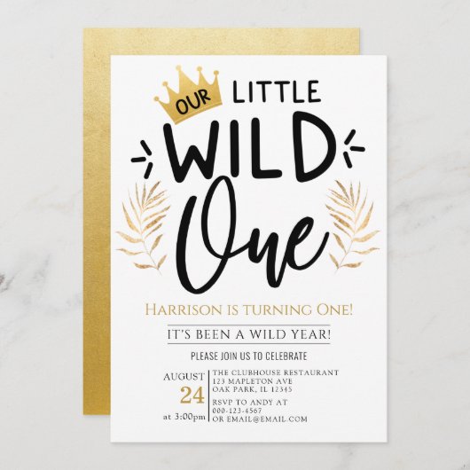 Gouden kroon onze kleine wilde een 1e verjaardag kaart (Voorkant / Achterkant)