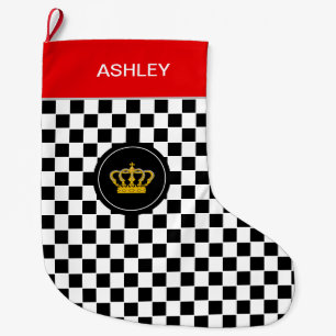 Gouden kroon op zwart-wit dambordpatroon L Grote Kerstsok