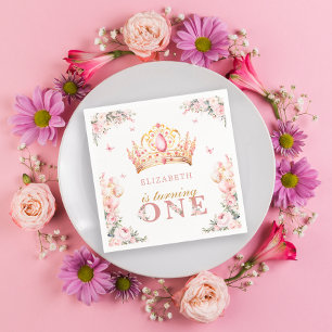 Gouden Kroon Prinses Meisje 1e Verjaardag Ballonne Servet