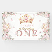 Gouden Kroon Prinses Meisje 1e Verjaardag Blush Bl Spandoek (Horizontaal)