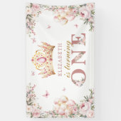 Gouden Kroon Prinses Meisje 1e Verjaardag Blush Bl Spandoek (Verticaal)
