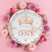 Gouden Kroon Prinses Meisje 1e Verjaardag Roze Blo Papieren Bordje