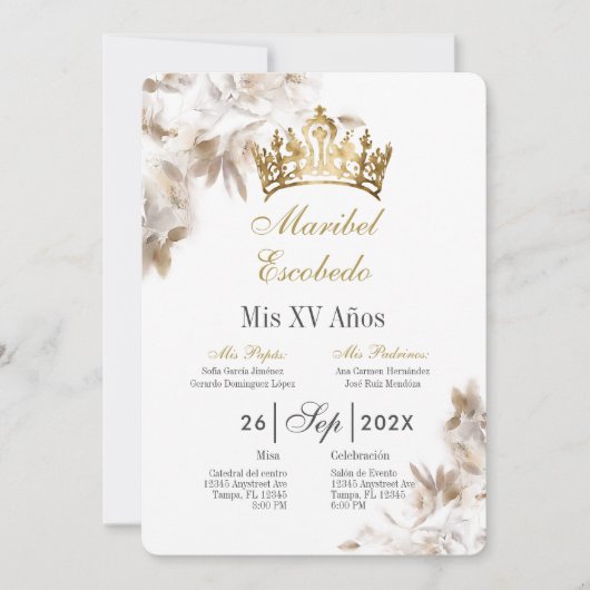 Gouden kroon quinceañera kaart (Voorkant)