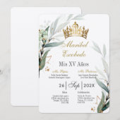 Gouden kroon quinceañera uitnodiging (Voorkant / Achterkant)