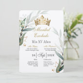 Gouden kroon quinceañera uitnodiging (Staand voorkant)