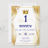 Gouden Kroon Royal Blue Prince Boy 1e Verjaardag Kaart (Voorkant)