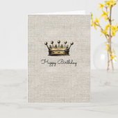 gouden kroon Royal Linen Chic Verjaardag Kaart (Gele Bloem)