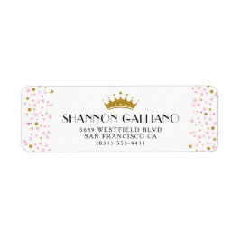 Gouden Kroon & Roze Confetti Adres Etiket