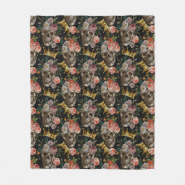 Gouden Kroon Schedel Rode Rozen Donker Gotisch Hal Fleece Deken