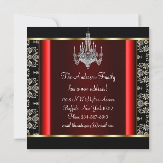 Gouden kroonluchter Black Damask Adreswijziging Aankondiging (Achterkant)