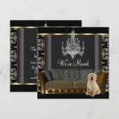 Gouden kroonluchter Black Damask Adreswijziging Aankondiging (Voorkant / Achterkant)