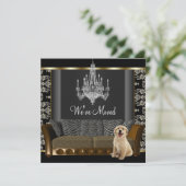 Gouden kroonluchter Black Damask Adreswijziging Aankondiging (Staand voorkant)