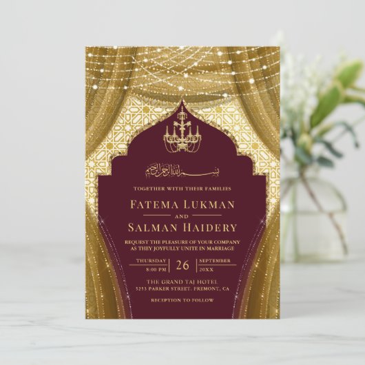 Gouden kroonluchter gordijn Bourgondië Moslim brui Kaart (Staand voorkant)