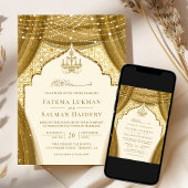 Gouden Kroonluchter Gordijn Cream Moslim Bruiloft Kaart