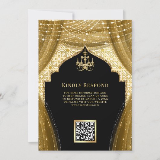 Gouden kroonluchter gordijn zwart moslim bruiloft kaart (Achterkant)