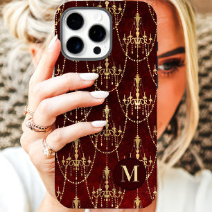 Gouden kroonluchter rood monogram iPhone 16 pro max hoesje
