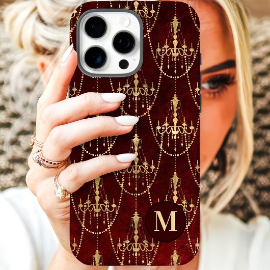 Gouden kroonluchter rood monogram Case-Mate iPhone case