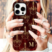 Gouden kroonluchter rood monogram Case-Mate iPhone case