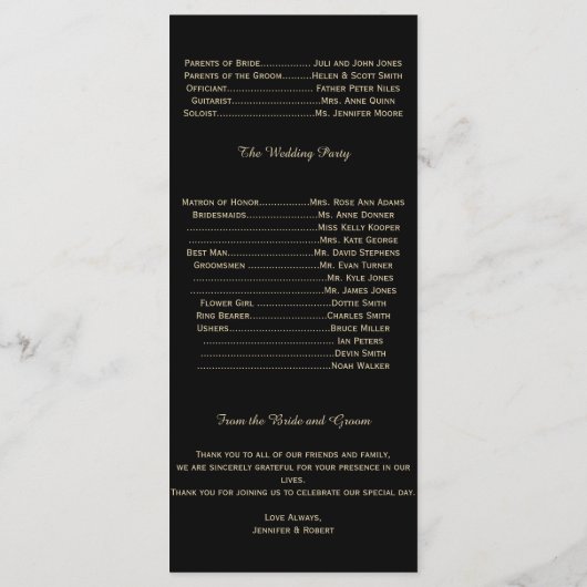 Gouden kroonluchters op zwart posh bruiloft progra programmakaart (Achterkant)