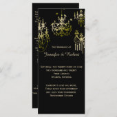 Gouden kroonluchters op zwart posh bruiloft progra programmakaart (Voorkant / Achterkant)