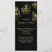 Gouden kroonluchters op zwart posh bruiloft progra programmakaart (Voorkant)