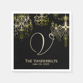 Gouden kroonluchters op Zwarte Posh bruiloft serve Servetten