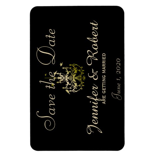 Gouden kroonluchters Zwart Posh Bruiloft Save the  Magneet (Verticaal)