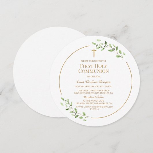 Gouden Kruis Aquarel laat Eerste communie Kaart (Voorkant / Achterkant)