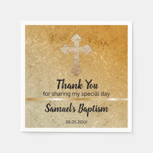 Gouden Kruis Baby Doop Religieus Papier Servetten (Voorkant)