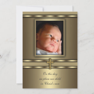 Gouden Kruis Baby Jongen Foto Doopsel Doopsel Kaart
