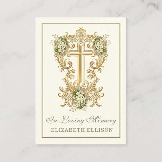 Gouden Kruis Bloemen Begrafenis Gebed Kaarten Plaatskaartje (Voorkant)