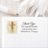 Gouden kruis bloemen dank u etiket (Insitu)