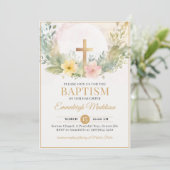 Gouden Kruis Bloemen doop of doop Kaart (Staand voorkant)