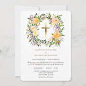 Gouden Kruis Bloemen Krans bruiloft uitnodiging (Voorkant)