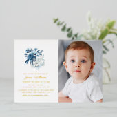 gouden kruis Bloemendop baptisedoopfoto Folie Feestdagenkaart (Staand Voorkant)