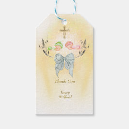 Gouden kruis bloemige doop cadeaukaartjes cadeaulabel