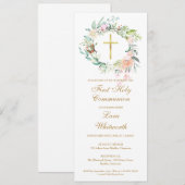 Gouden Kruis Bloemige Eerste Heilige Communie Uitn Kaart (Voorkant / Achterkant)