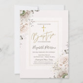 Gouden Kruis Blush Rozen Doop Kaart (Voorkant)