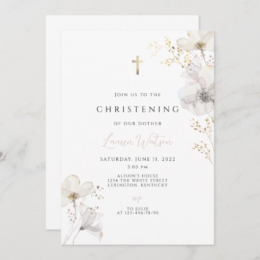 Gouden kruis boho doop kaart (Voorkant / Achterkant)