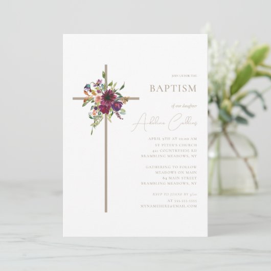 Gouden Kruis Bourgondië Bloemen Minimalistische Do Kaart (Staand voorkant)