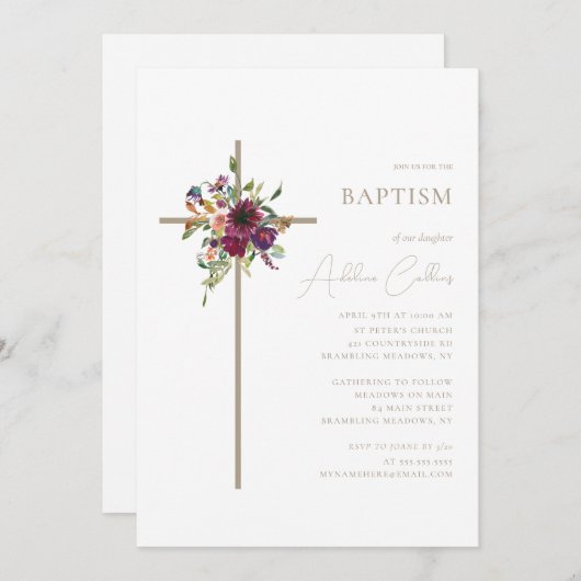 Gouden Kruis Bourgondië Bloemen Minimalistische Do Kaart (Voorkant / Achterkant)