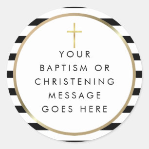 Gouden kruis chic streep Doop Doopfeest Bericht Ronde Sticker