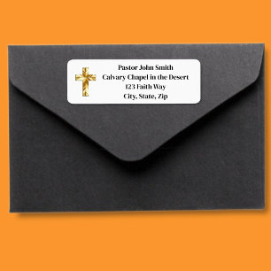 Gouden Kruis Classy Kerk Pastor Retouradres Etiket