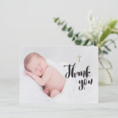 Gouden Kruis Dank u Baby Foto Doop Kaart (Staand voorkant)
