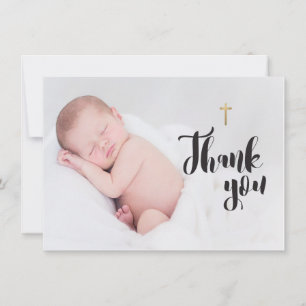 Gouden Kruis Dank u Baby Foto Doop Kaart